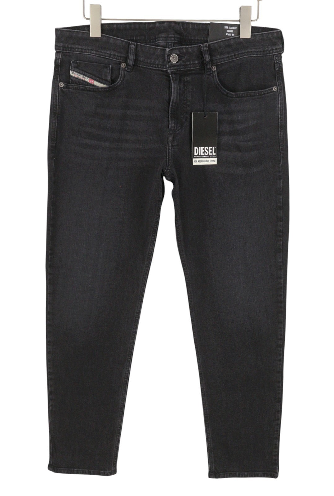 DIESEL Sleenker-R R16G9 Men Jeans W32/L30 Black Whiskers Faded Skinny RRP150