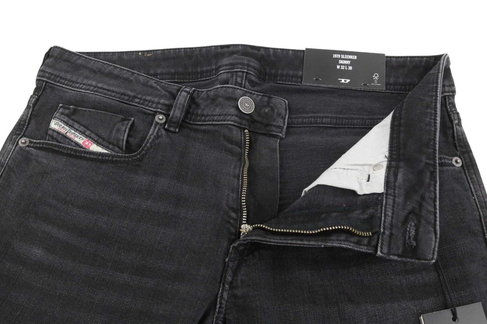 DIESEL Sleenker-R R16G9 Men Jeans W32/L30 Black Whiskers Faded Skinny RRP150