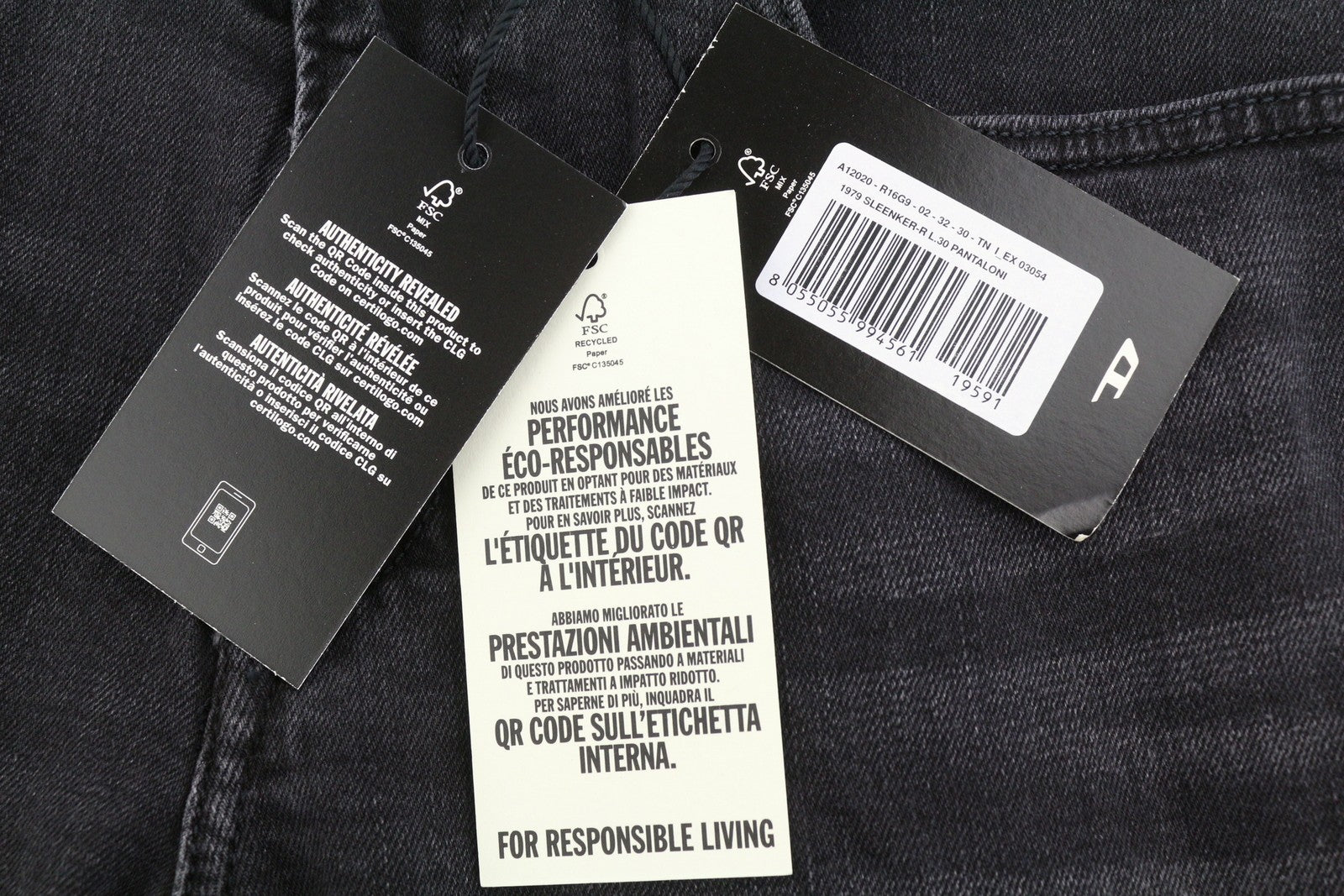 DIESEL Sleenker-R R16G9 Men Jeans W32/L30 Black Whiskers Faded Skinny RRP150