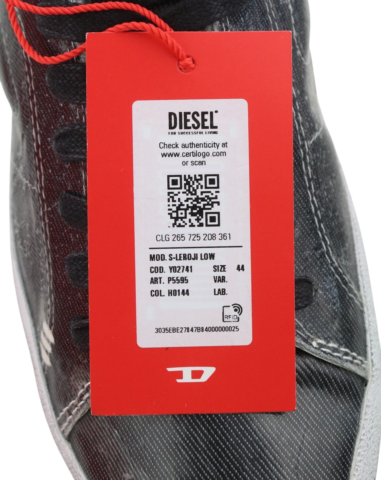 DIESEL S-Leroji Low Men Sneakers EU44 Black Canvas With TPU Overlay RRP270
