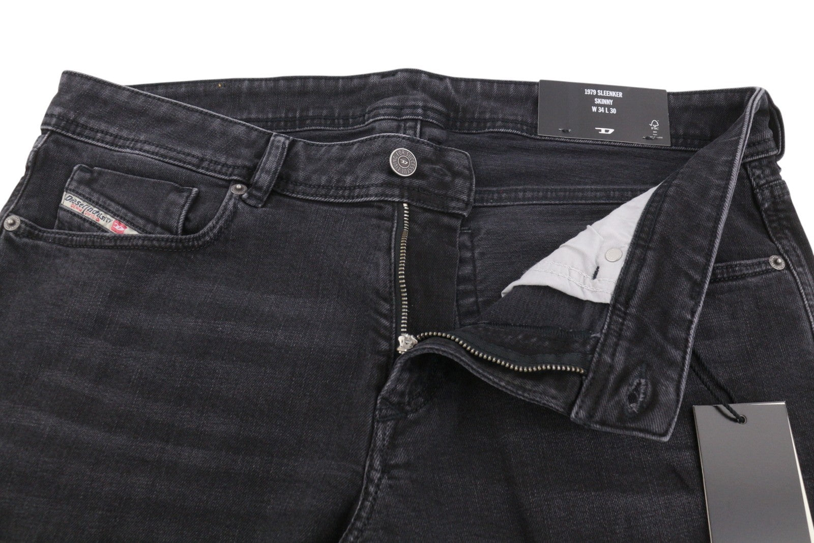 DIESEL Sleenker-R R16G9 Men Jeans W34/L30 Black Whiskers Faded Skinny RRP150