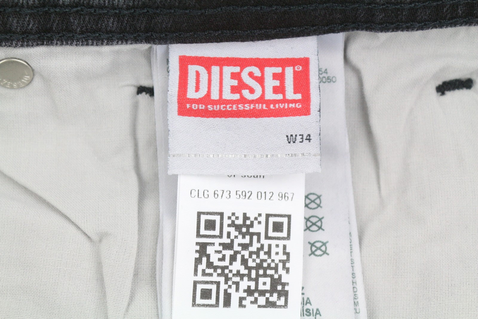 DIESEL Sleenker-R R16G9 Men Jeans W34/L30 Black Whiskers Faded Skinny RRP150