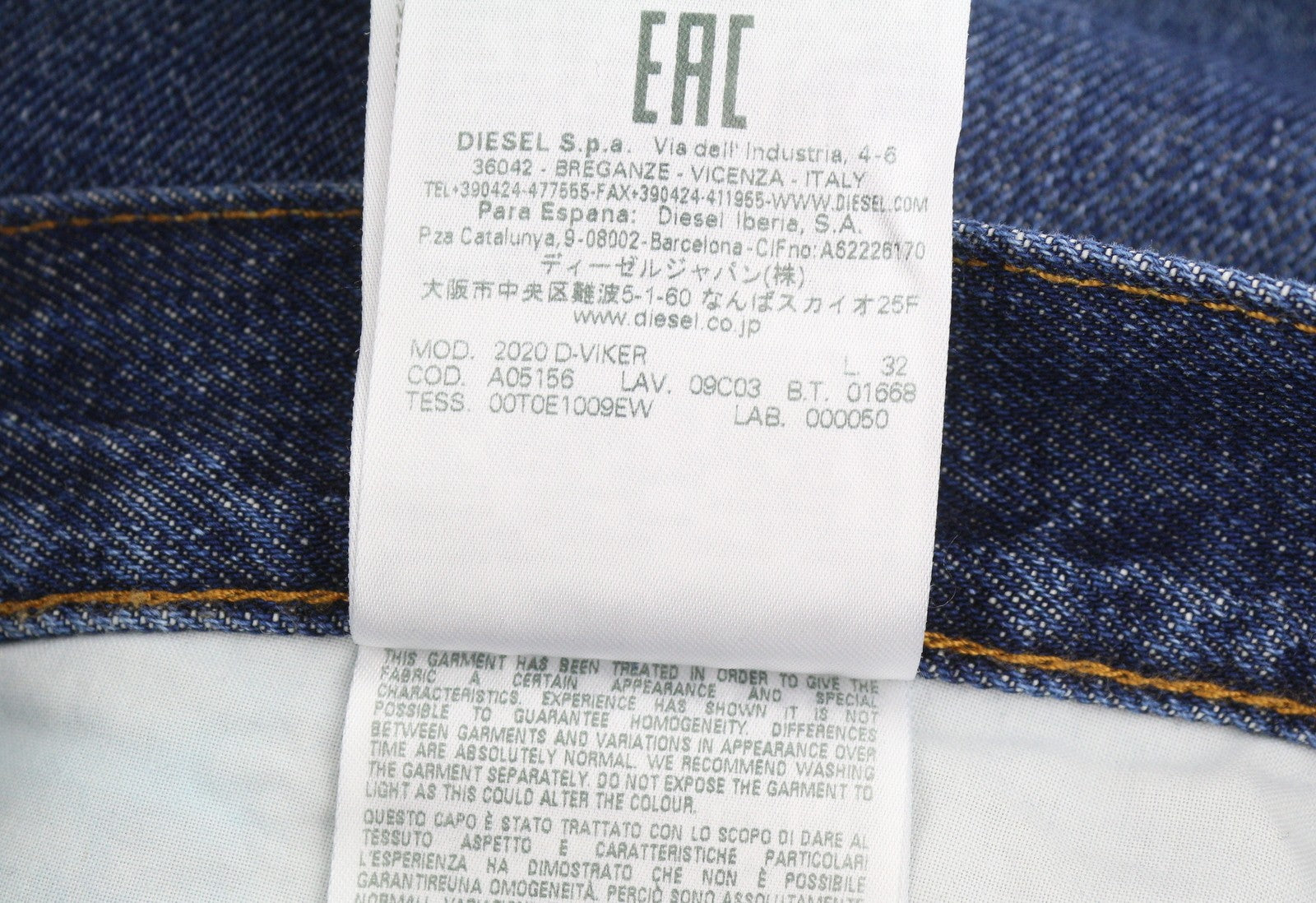 DIESEL 2020 D-Viker 09C03 Men Jeans W34/L32 Blue Faded Regular Straight RRP160