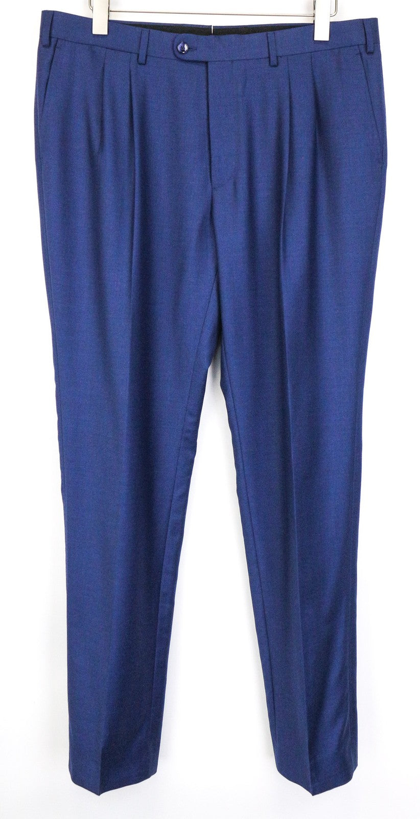 SUITSUPPLY Brescia Men's Trousers UK38R Blue Pure Wool Pleated Slim Cut Pants