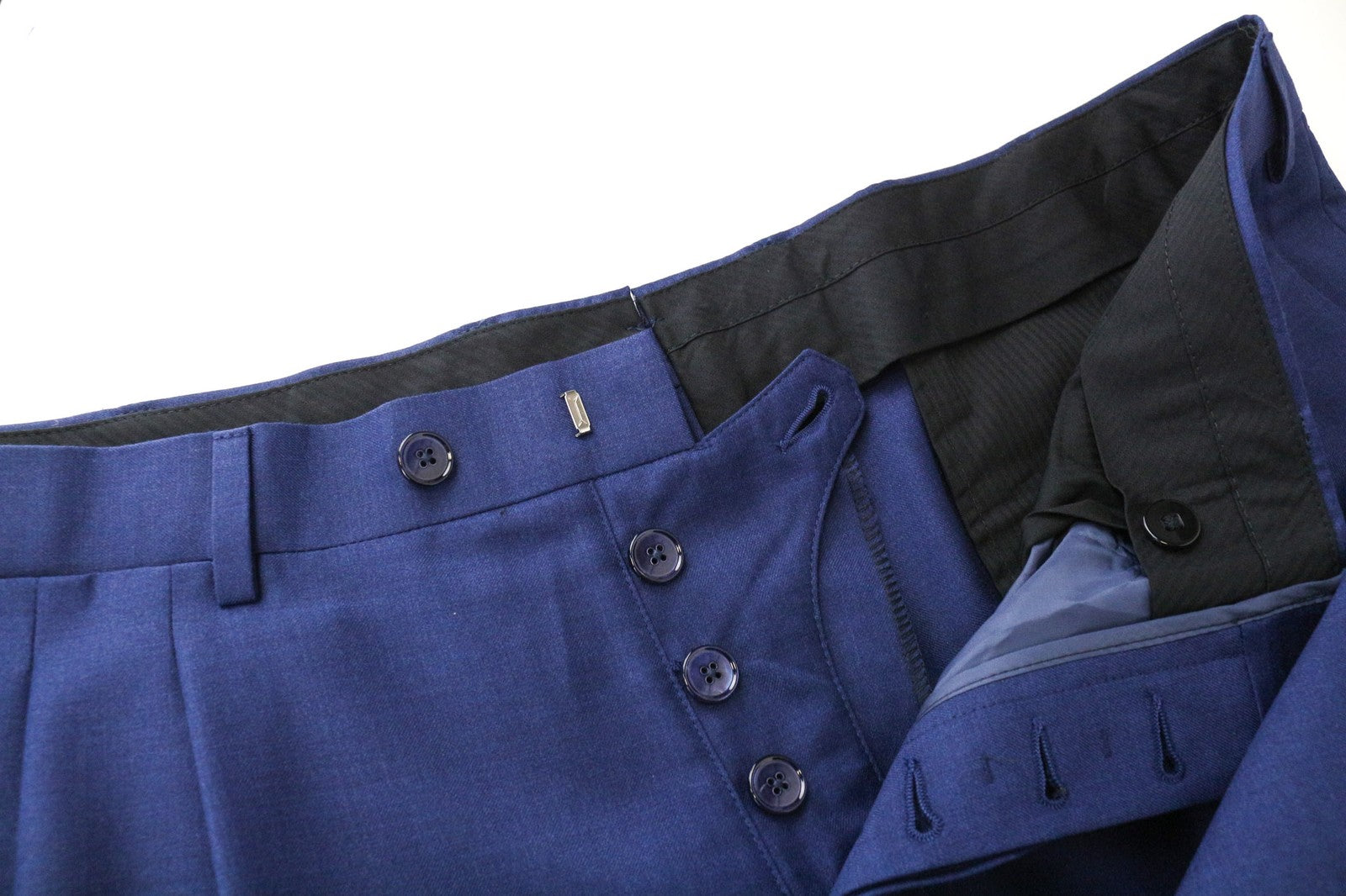 SUITSUPPLY Brescia Men's Trousers UK38R Blue Pure Wool Pleated Slim Cut Pants