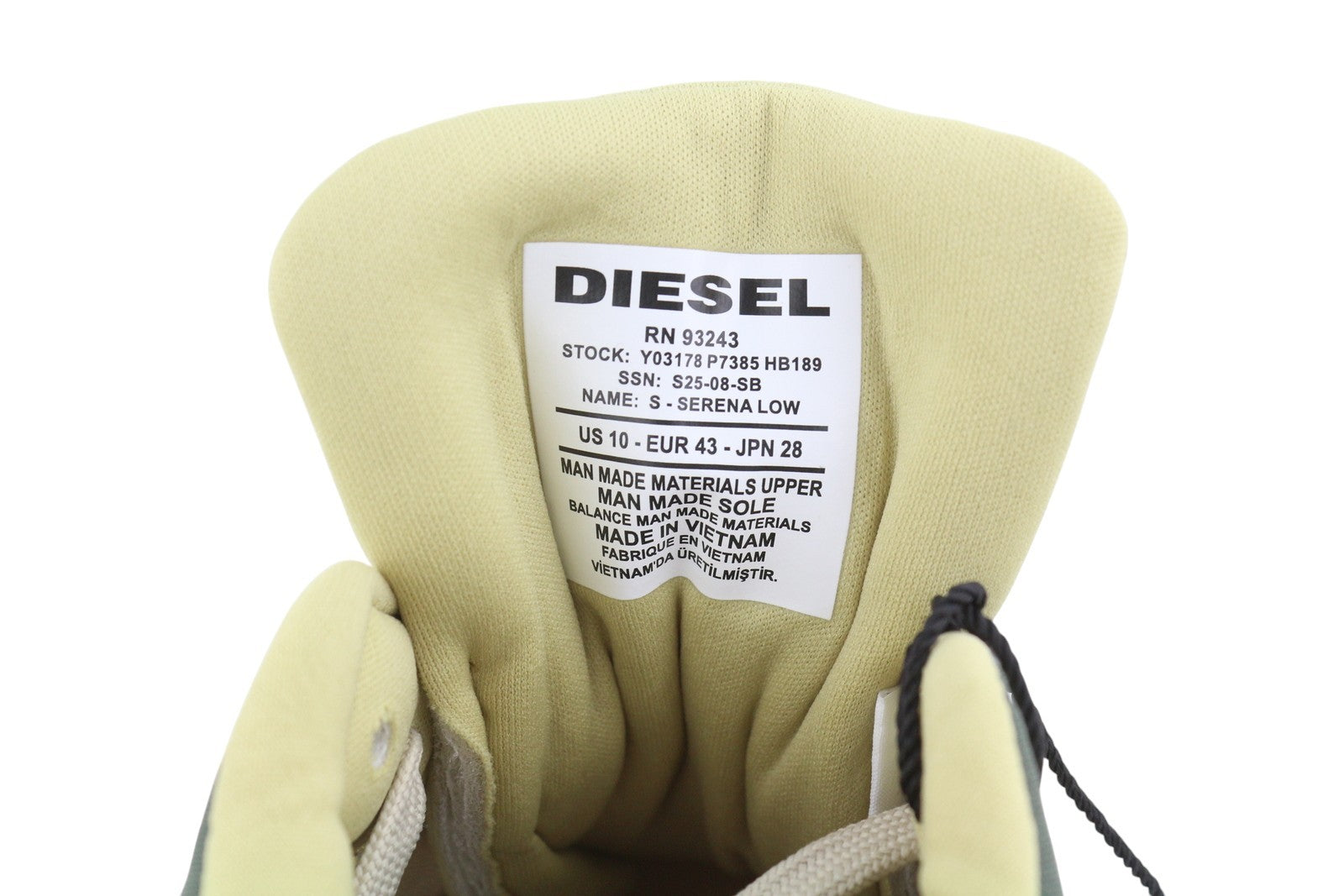 DIESEL S-Serena Low Men Sneakers EU43 Sand Low Top Lace Up Almond Toe RRP195