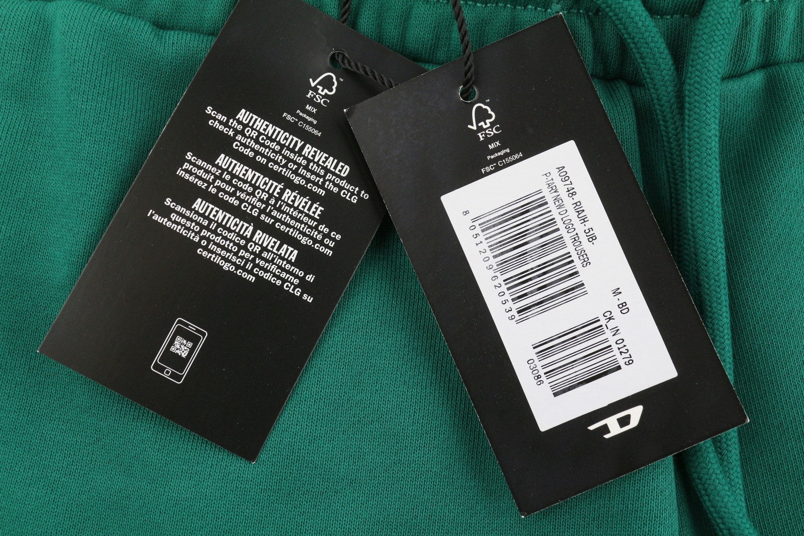 DIESEL P-Tary New D Logo Men Trousers M Green Drawstring Waist Sweatpants