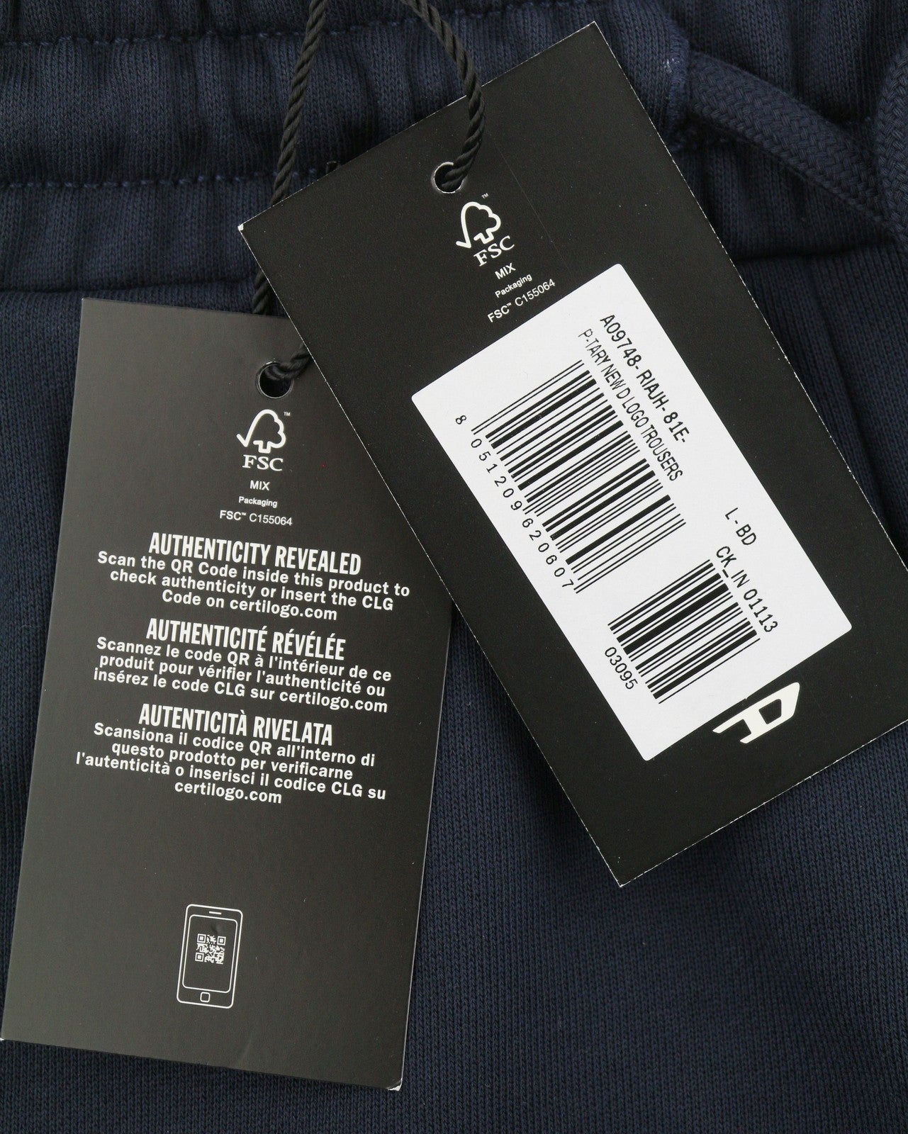 DIESEL P-Tary New D Logo Men Trousers L Dark Blue Drawstring Waist Sweatpants