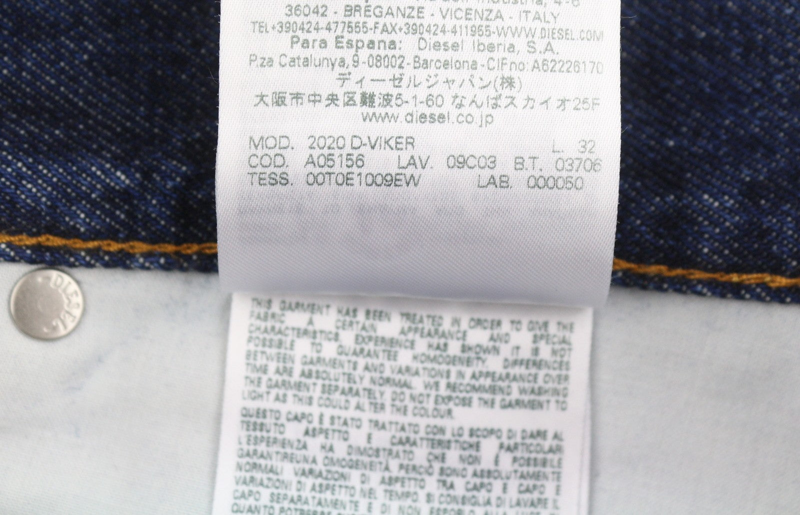 DIESEL 2020 D-Viker 09C03 Men Jeans W32/L32 Blue Faded Regular Straight RRP160