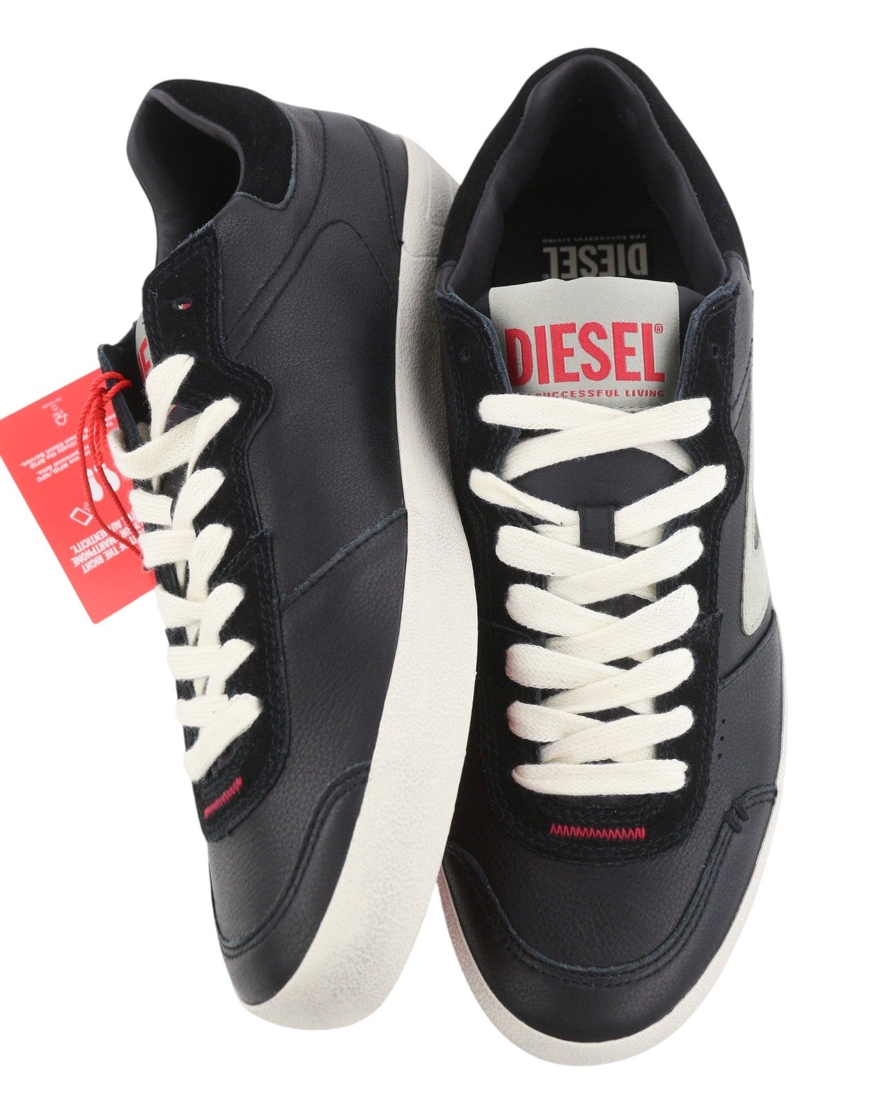 DIESEL S-Leroji Low Men Sneakers EU43 Black Leather Low Top Lace Up RRP225