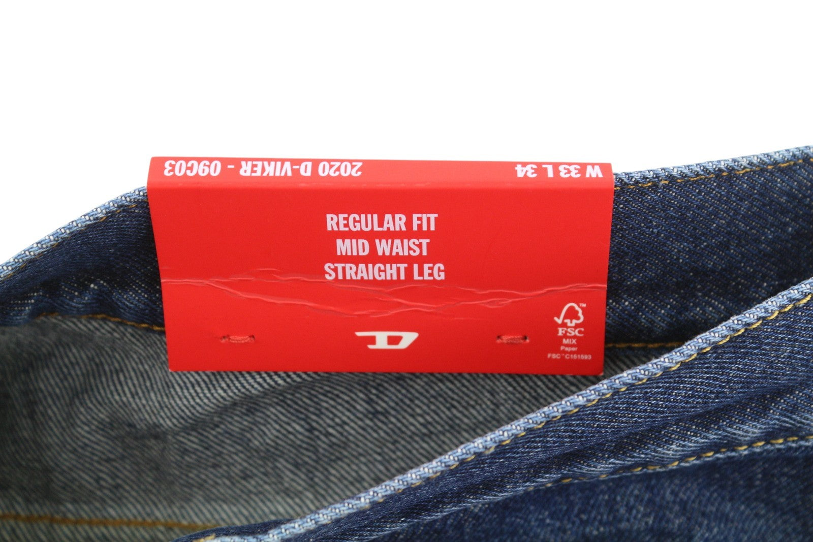DIESEL 2020 D-Viker 09C03 Men Jeans W33/L34 Blue Faded Regular Straight RRP160