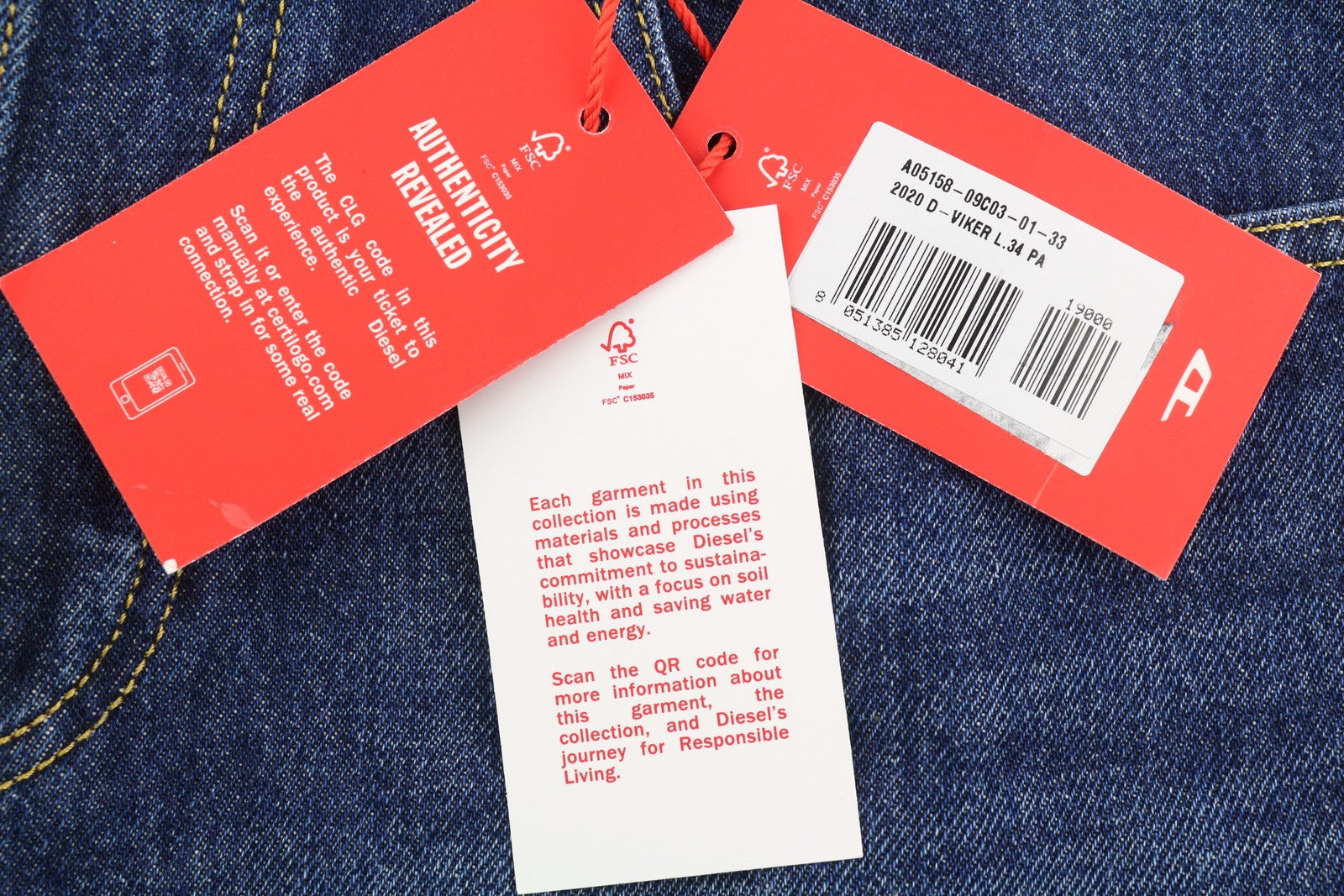 DIESEL 2020 D-Viker 09C03 Men Jeans W33/L34 Blue Faded Regular Straight RRP160