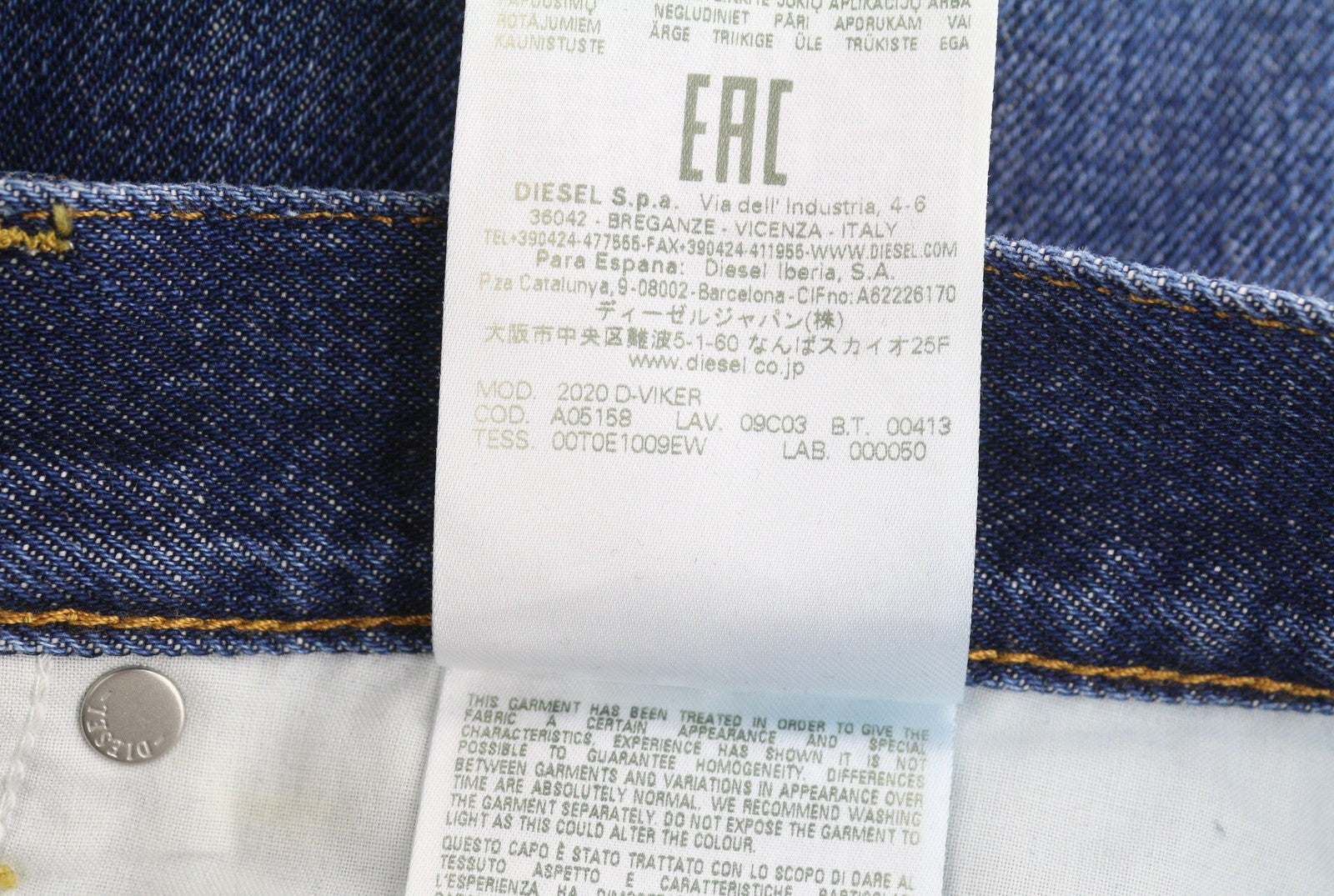 DIESEL 2020 D-Viker 09C03 Men Jeans W33/L34 Blue Faded Regular Straight RRP160