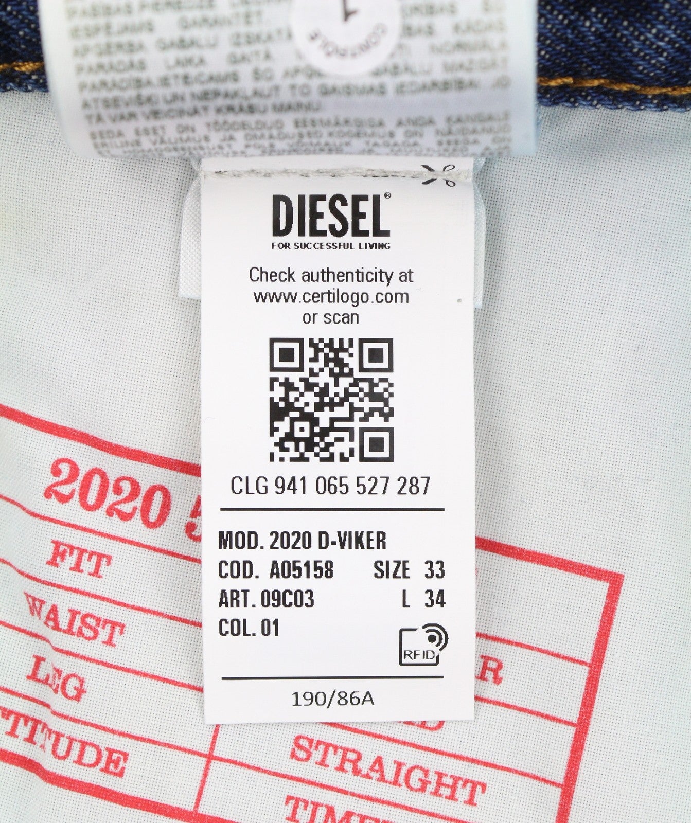 DIESEL 2020 D-Viker 09C03 Men Jeans W33/L34 Blue Faded Regular Straight RRP160