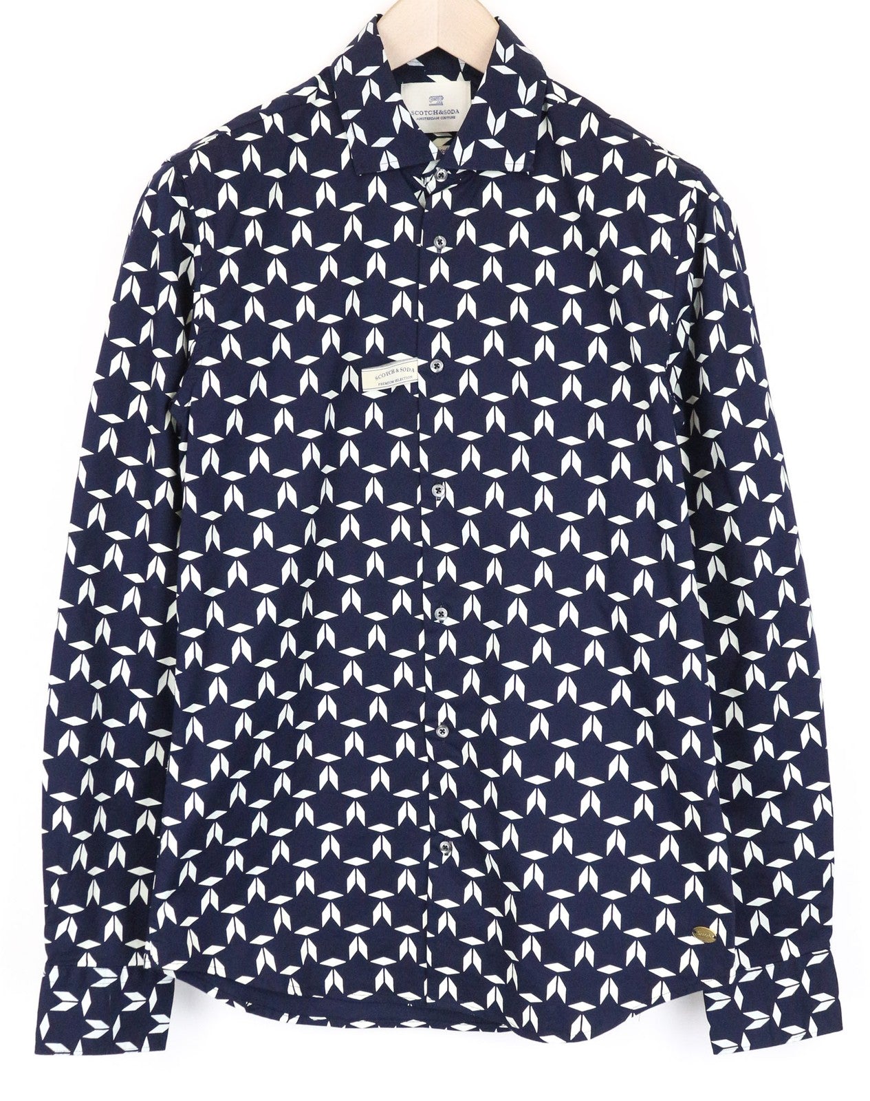 SCOTCH & SODA Ams Couture Men's Shirt M Navy Patterned Stretch Cotton Slim