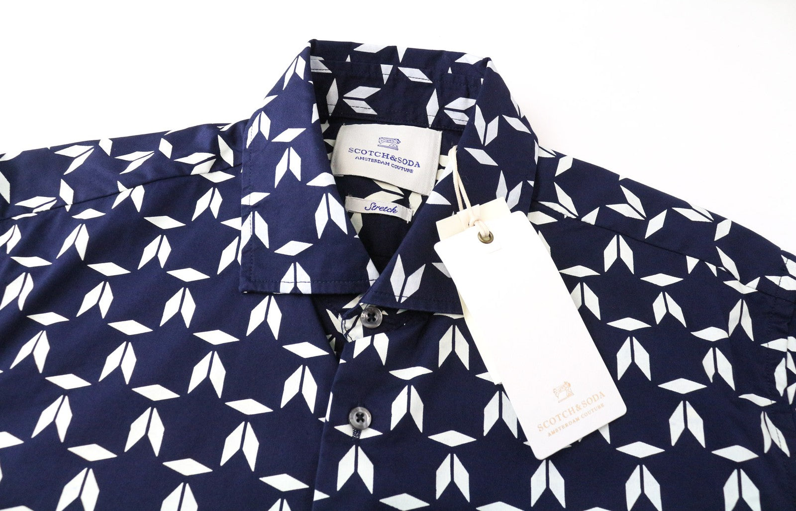 SCOTCH & SODA Ams Couture Men's Shirt M Navy Patterned Stretch Cotton Slim