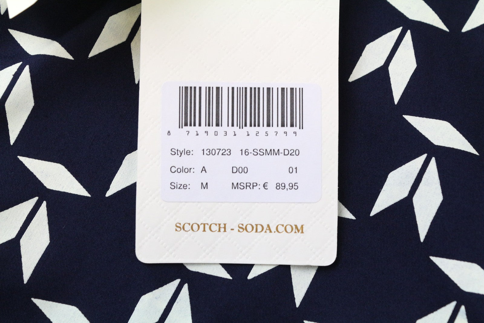 SCOTCH & SODA Ams Couture Men's Shirt M Navy Patterned Stretch Cotton Slim