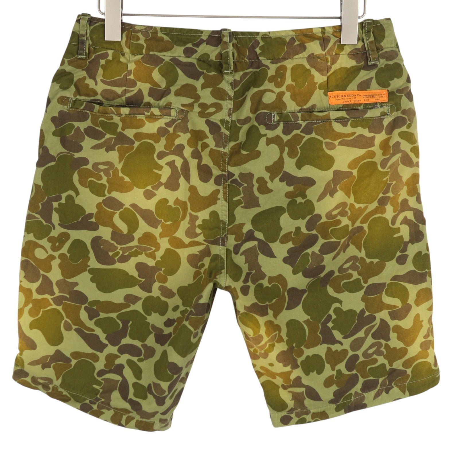 SCOTCH & SODA Men Shorts W32 Chino Washed Green Patterned Zip Fly Logo Casual