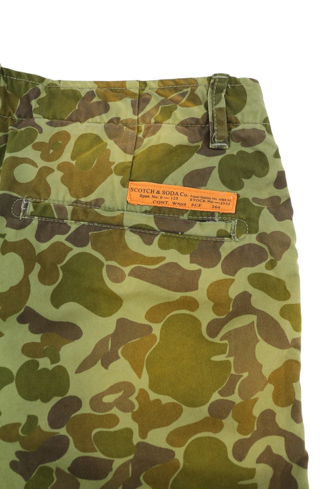 SCOTCH & SODA Men Shorts W32 Chino Washed Green Patterned Zip Fly Logo Casual