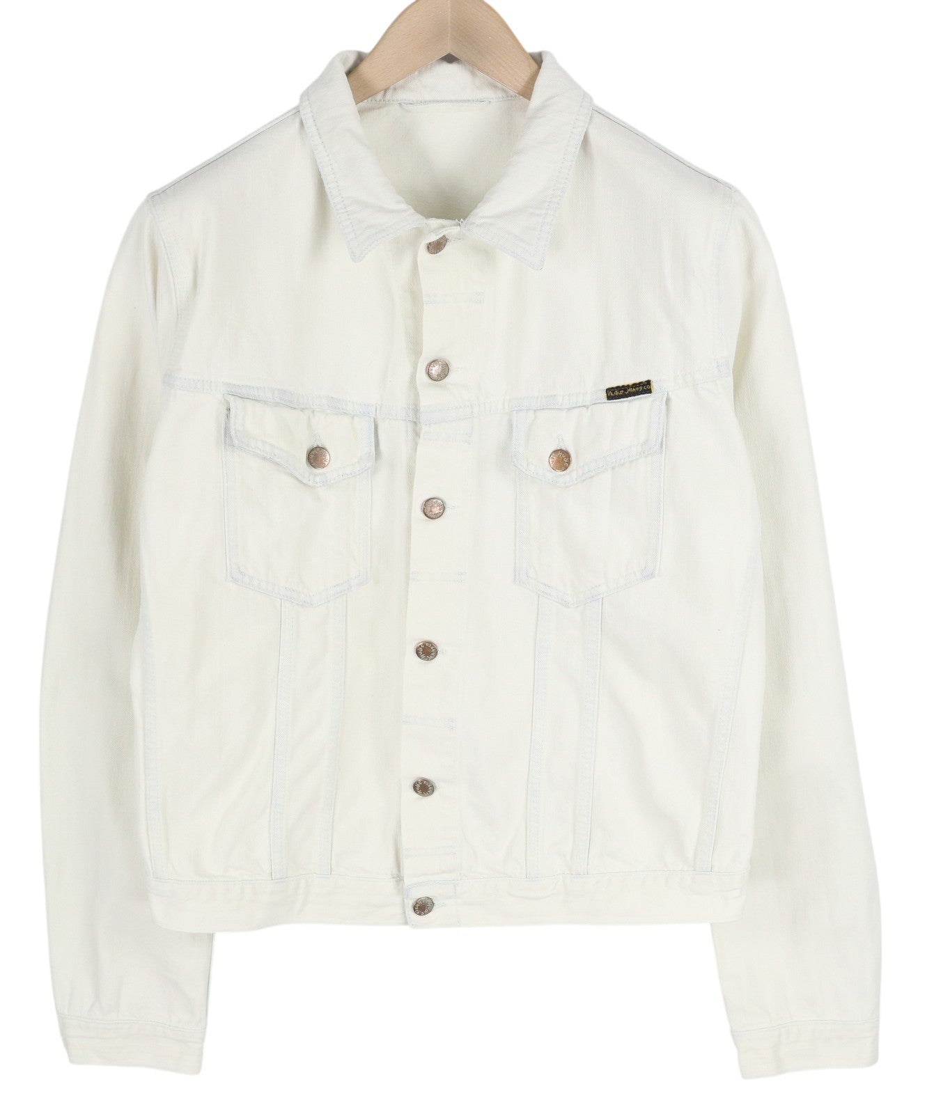 NUDIE JEANS Terry Men Jacket XL Denim White Extreme Bleach Buttoned Neck