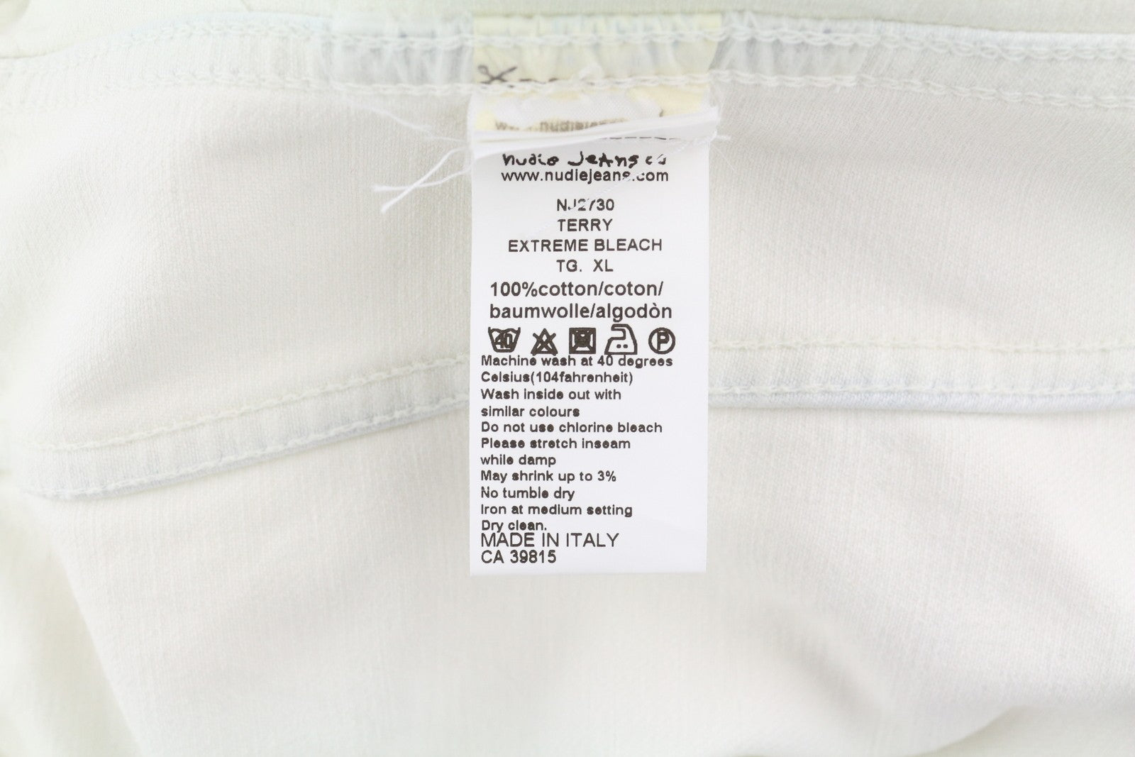 NUDIE JEANS Terry Men Jacket XL Denim White Extreme Bleach Buttoned Neck