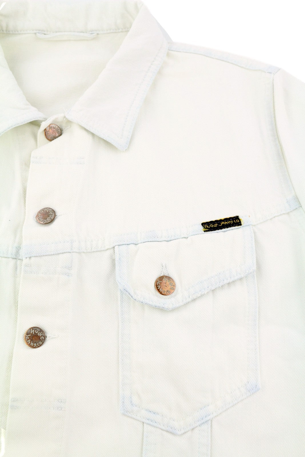 NUDIE JEANS Terry Men Jacket XL Denim White Extreme Bleach Buttoned Neck