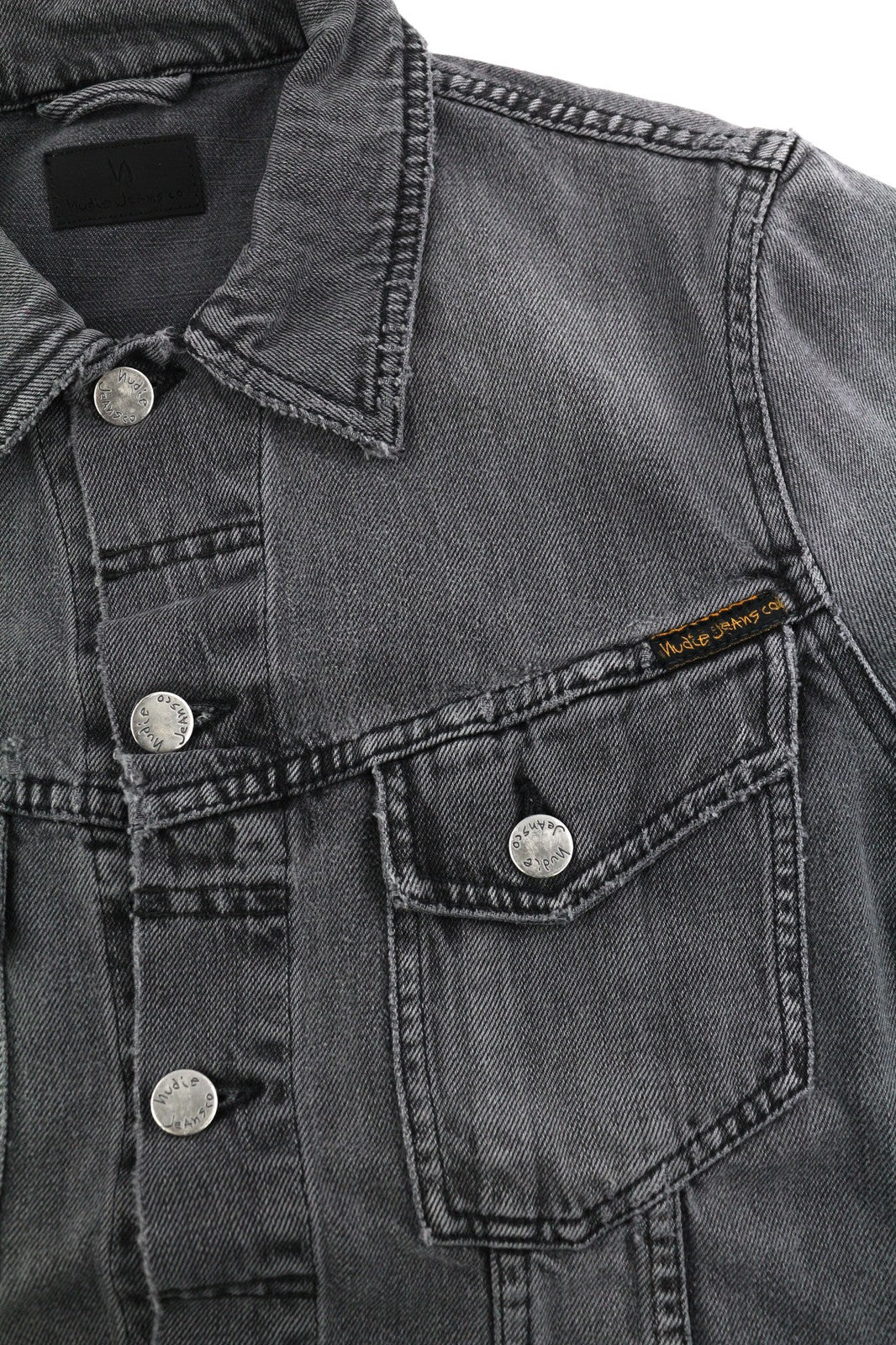 NUDIE Billy Men Jacket S Desolation Grey Neck Button Up Pockets Denim Mid