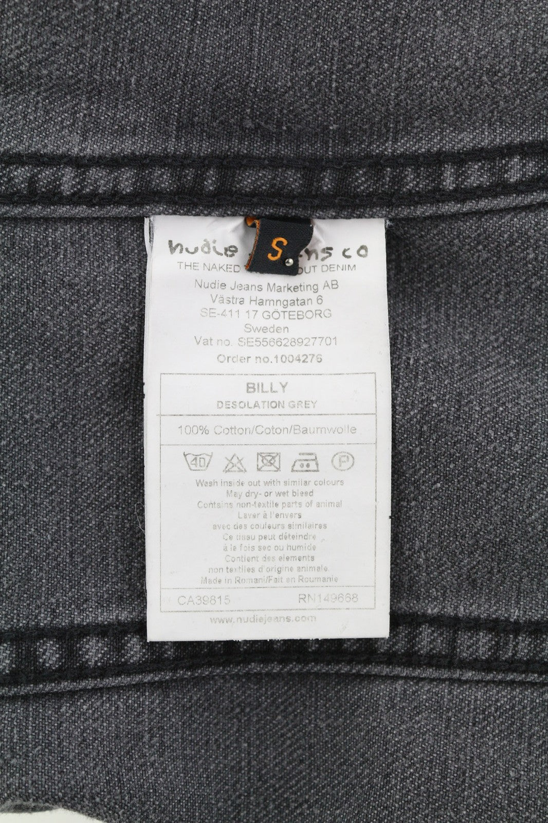 NUDIE Billy Men Jacket S Desolation Grey Neck Button Up Pockets Denim Mid