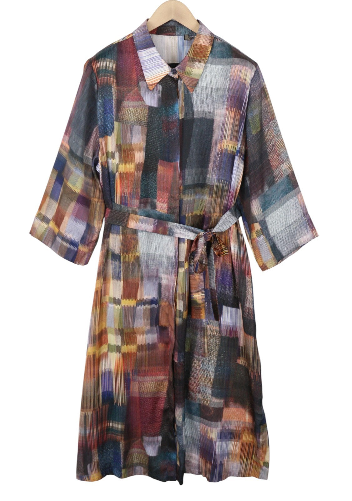 MARINA RINALDI Women's Dress EU54 Colourful Pattern Belted Button Midi