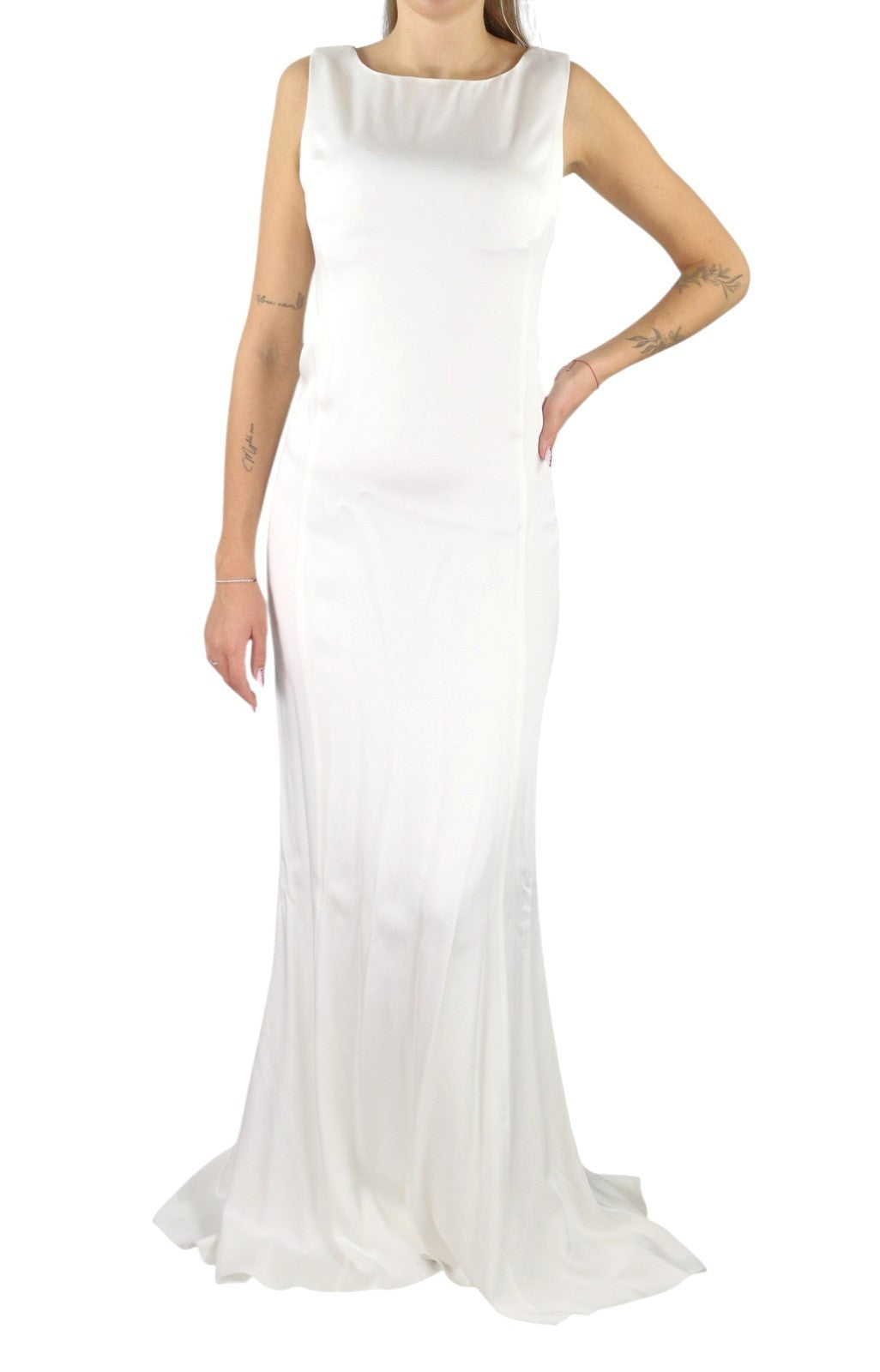 MAX MARA Women's Dress EU42 L White Open Back Sleeveless Wedding Maxi