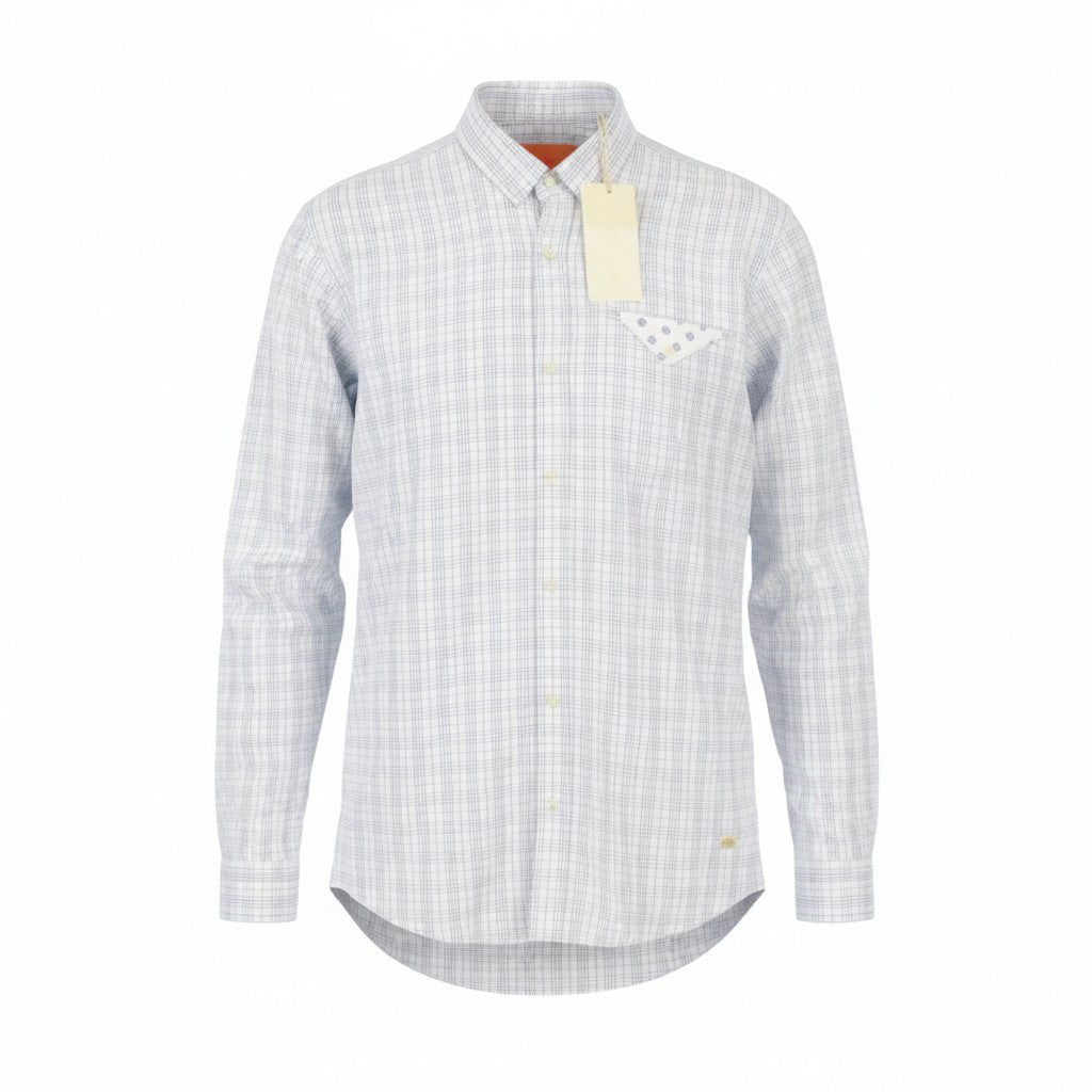 SCOTCH & SODA Men's Shirt S White Plaid Cotton Button-Up Pocket Spread