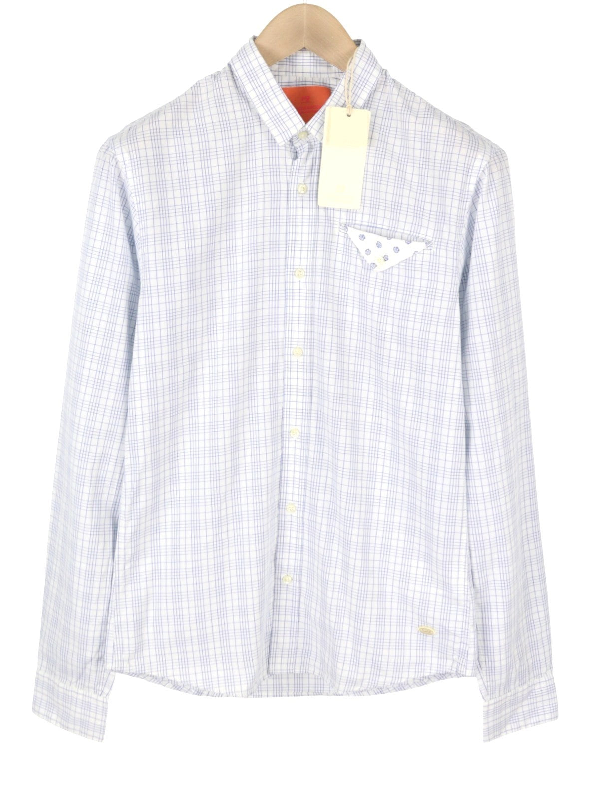 SCOTCH & SODA Men's Shirt S White Plaid Cotton Button-Up Pocket Spread