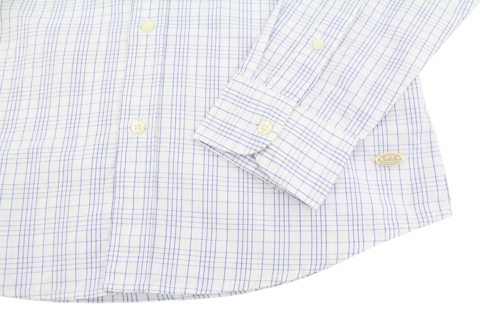 SCOTCH & SODA Men's Shirt S White Plaid Cotton Button-Up Pocket Spread