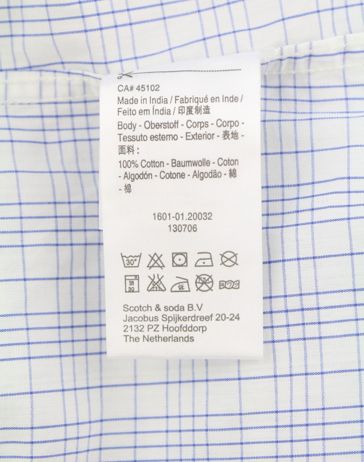SCOTCH & SODA Men's Shirt S White Plaid Cotton Button-Up Pocket Spread