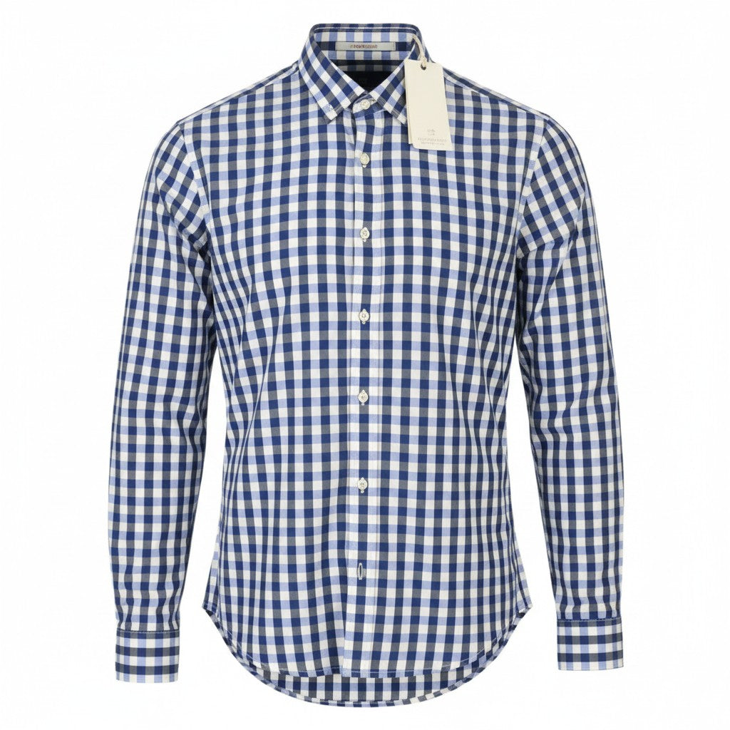 SCOTCH & SODA Men's Shirt M Blue Check Cutaway Neck Long Sleeve Button-Up