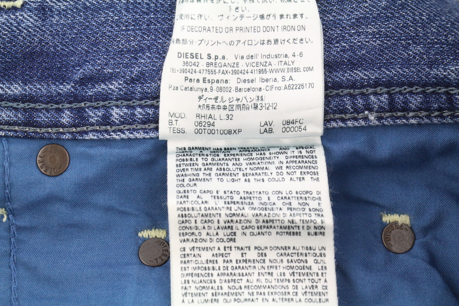 DIESEL Rhial 084FC Men's Jeans W31/L32 Blue Faded Slim Carrot Crop Button