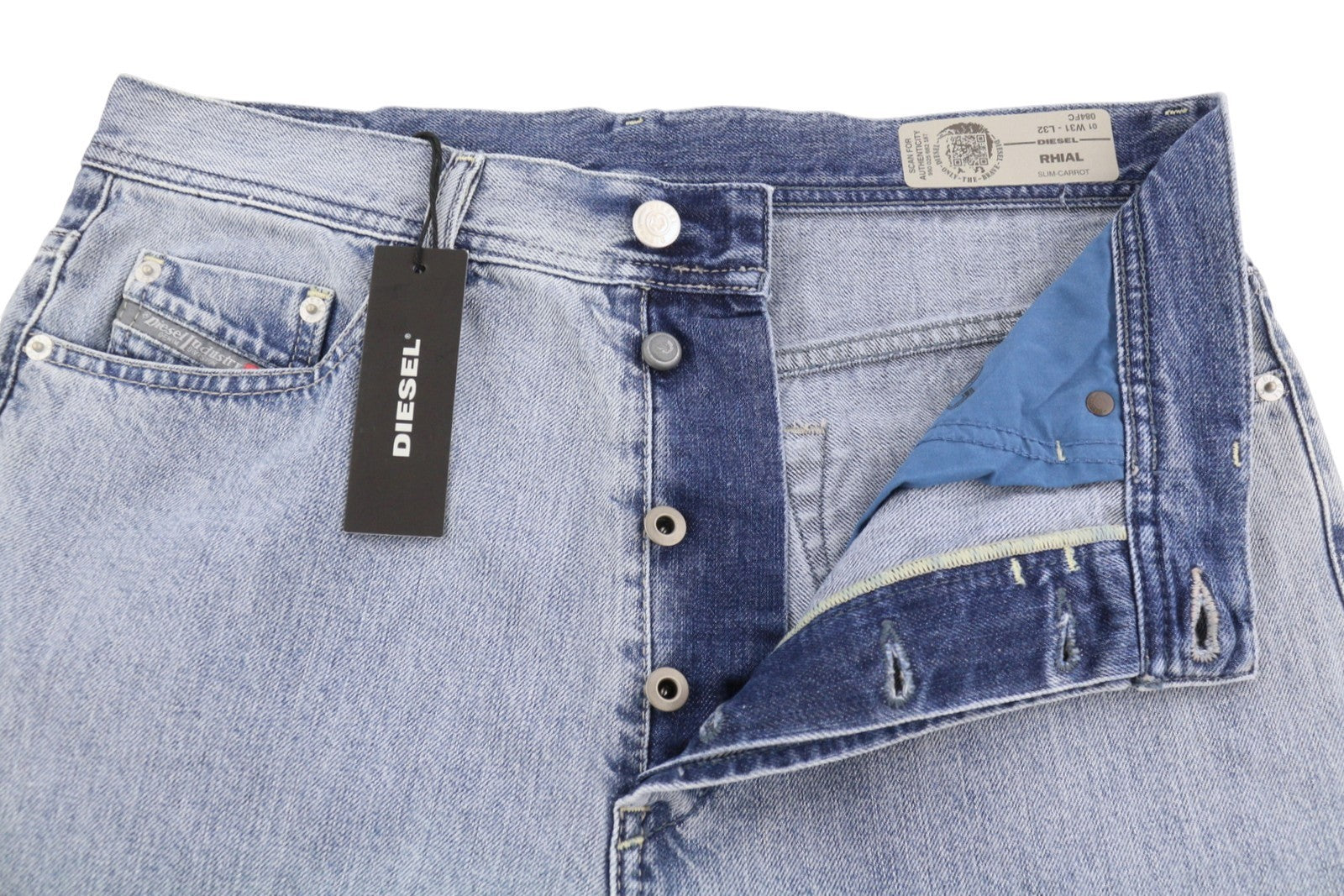DIESEL Rhial 084FC Men's Jeans W31/L32 Blue Faded Slim Carrot Crop Button