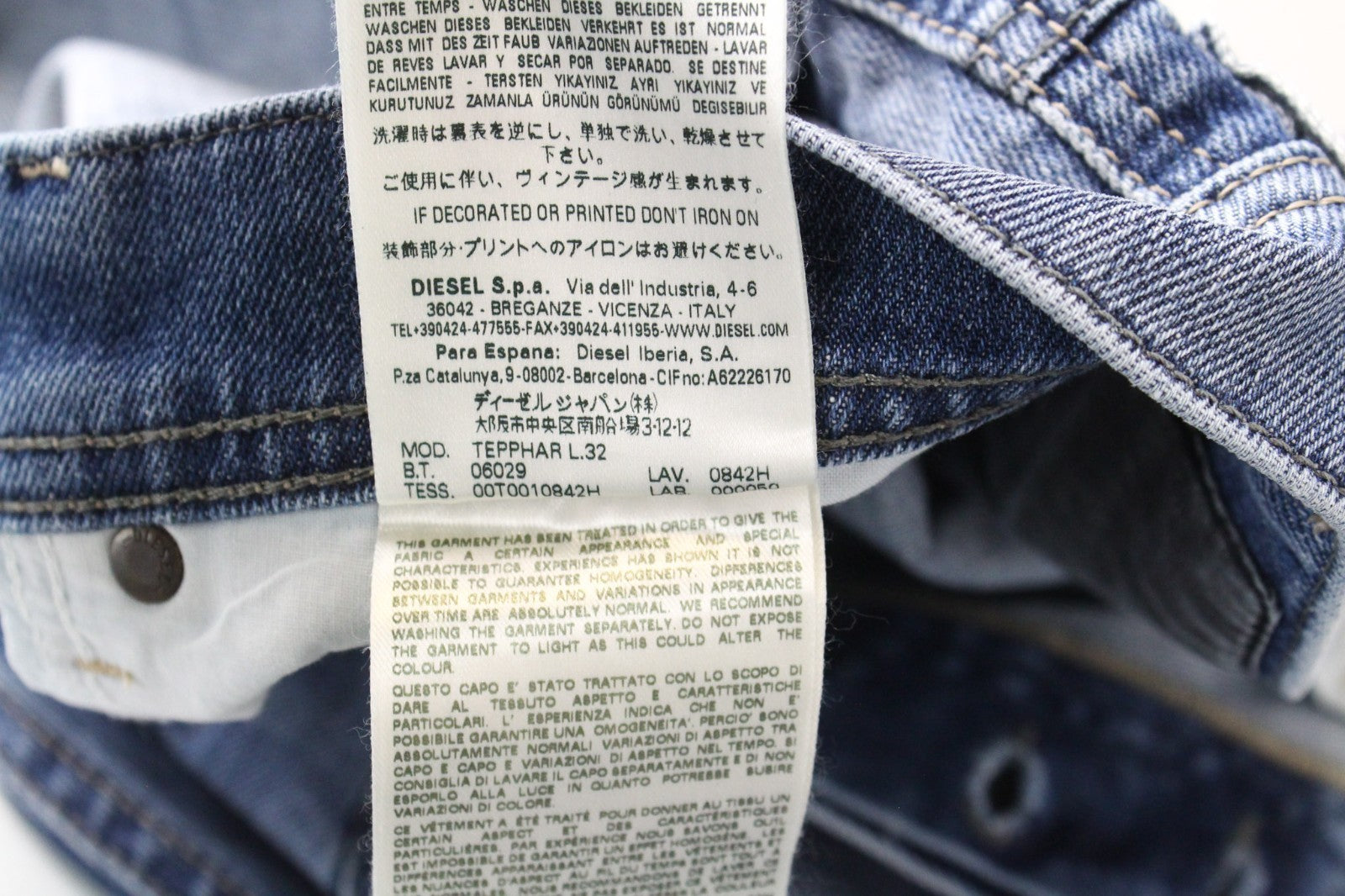 DIESEL Tepphar 0842H Men Jeans W27/L32 Blue Slim Carrot Boys Stretch Buttoned