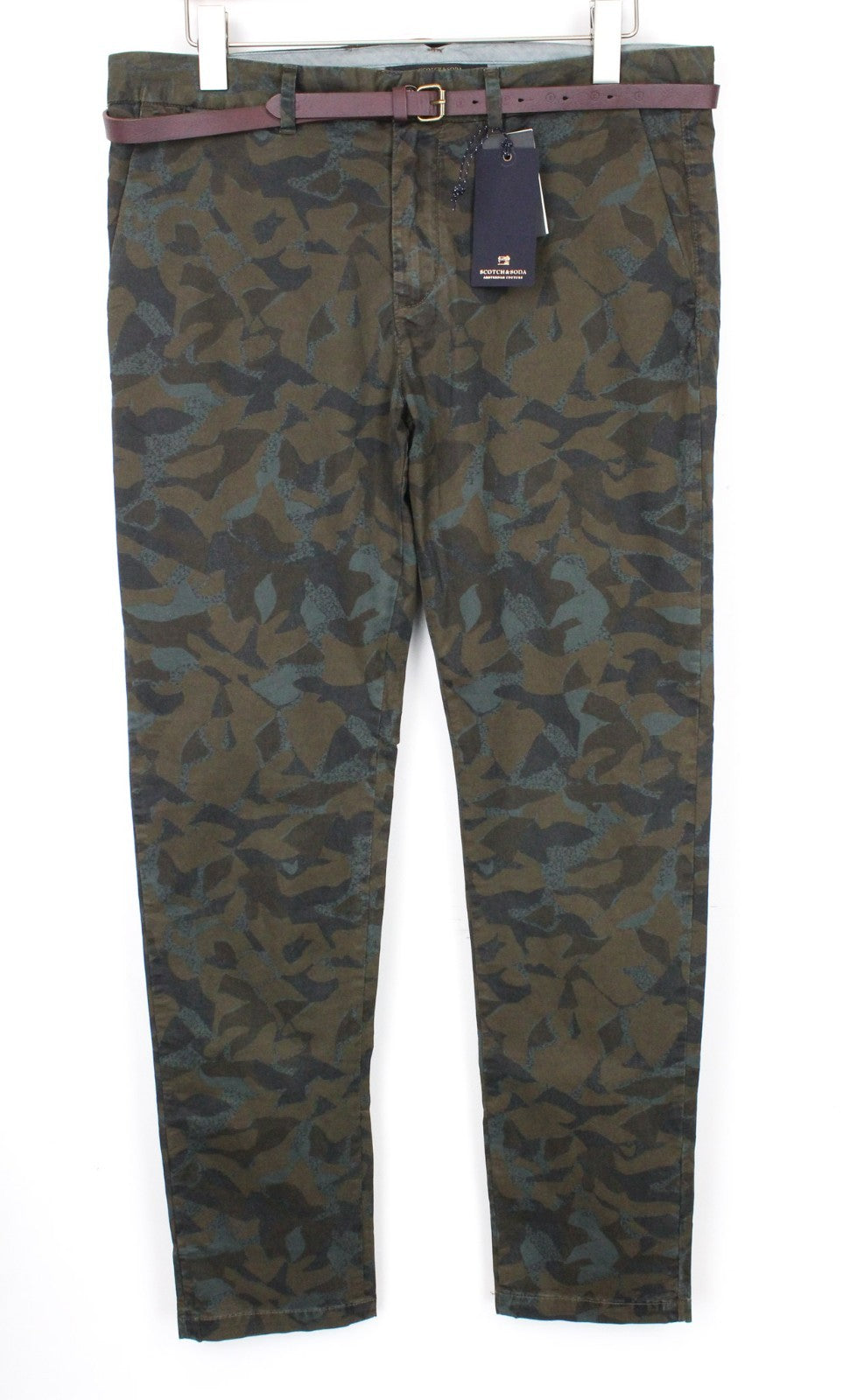 SCOTCH & SODA Stuart Men Trousers W33/L32 Green Slim Chino Camo Garment-Dyed