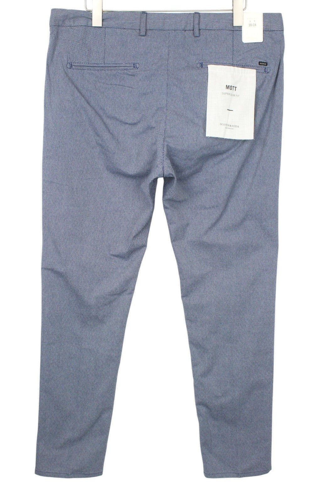 SCOTCH & SODA Mott Men Trousers W38/L34 Blue Super Slim Chino Herringbone Zip