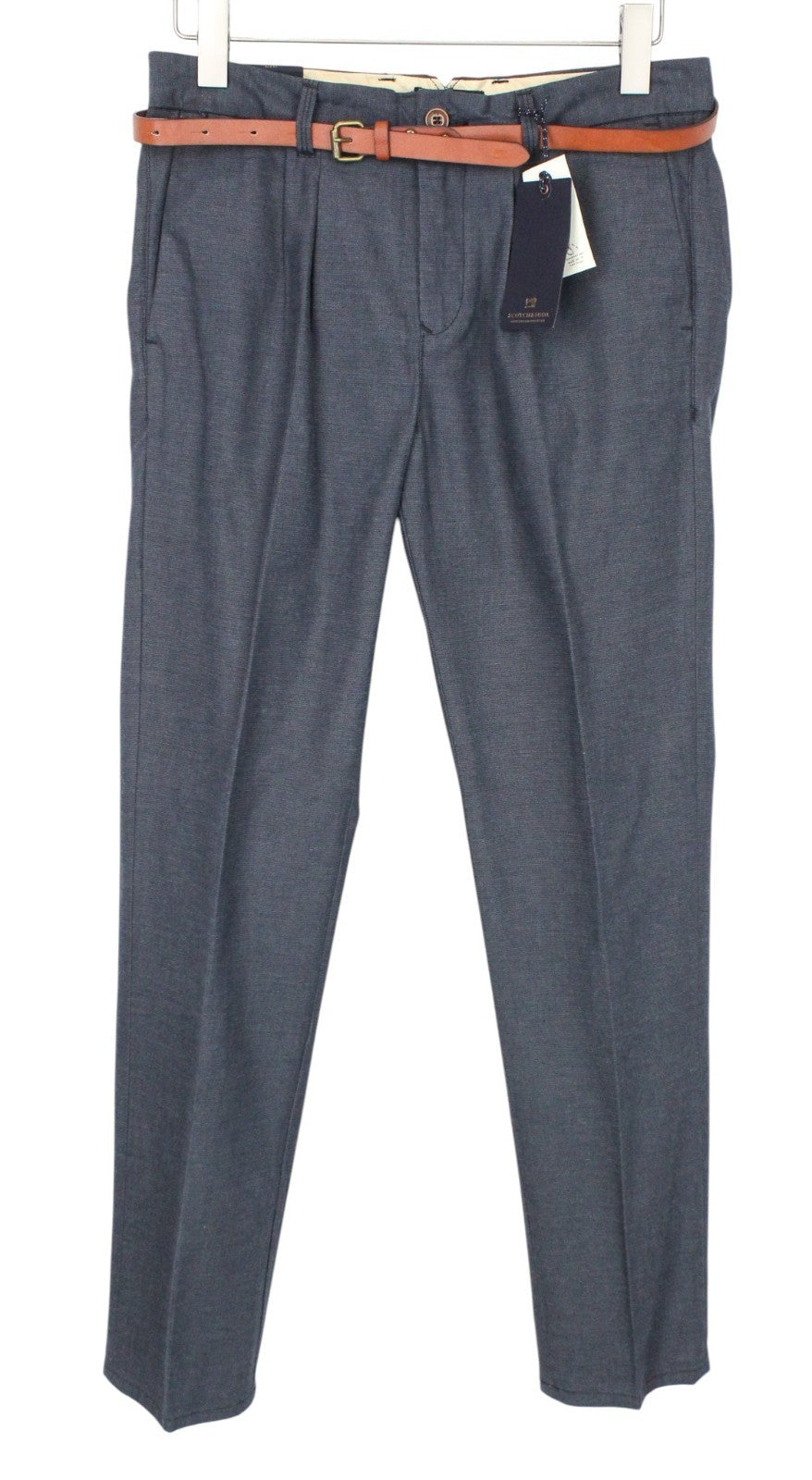 SCOTCH & SODA Stuart Men Trousers W30/L32 Grey Slim Chino Non-Stretch Pleated