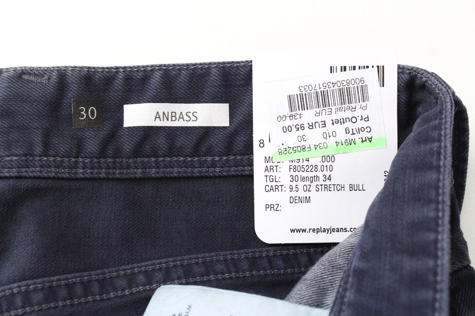 REPLAY Grover Men Jeans W30/L34 Purple Straight Stretch Bull Denim Zip-Fly Twill