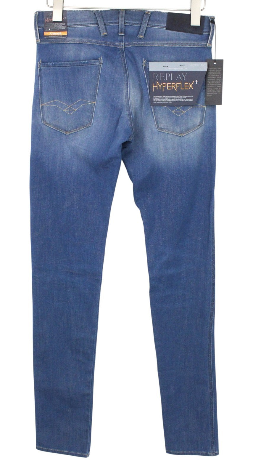 REPLAY Anbass Men Jeans W29/L34 Blue Slim Hyperflex Bi-Stretch Twill Zipped