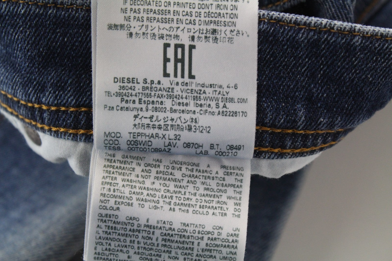 DIESEL Tepphar-X 0870H Men Jeans W26/L32 Boys Slim Carrot Blue Cotton Stretch