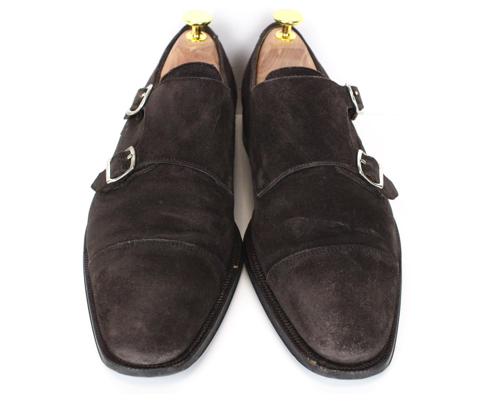 SUITSUPPLY Men Formal Shoes EU40.5 Dark Brown Suede Double-Buckled Low-Top
