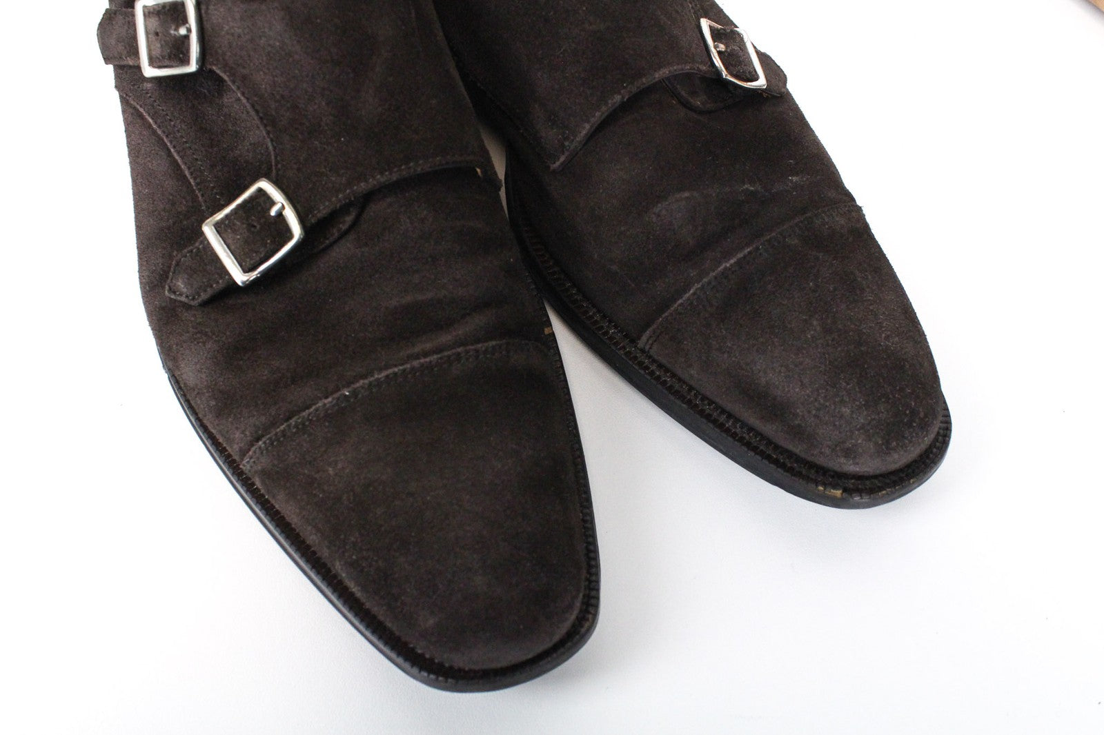 SUITSUPPLY Men Formal Shoes EU40.5 Dark Brown Suede Double-Buckled Low-Top