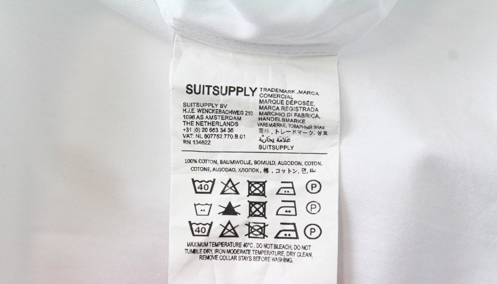 SUITSUPPLY Men Shirt 37/14 1/2 Slim White Pure Cotton Cutaway Collar Formal