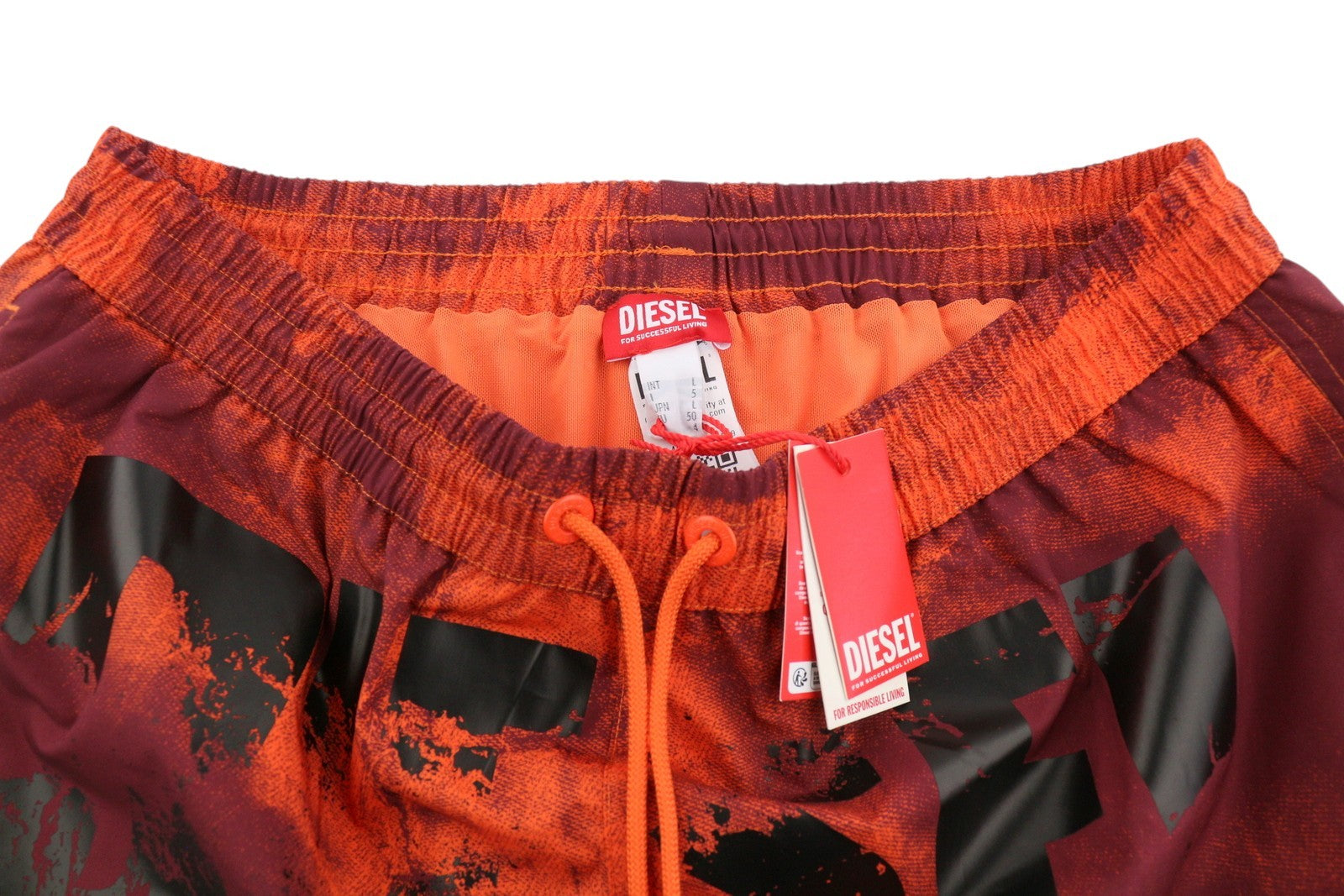 DIESEL Rio-41-D-Pop Men Swimwear L Orange Patterned Drawstring Waist