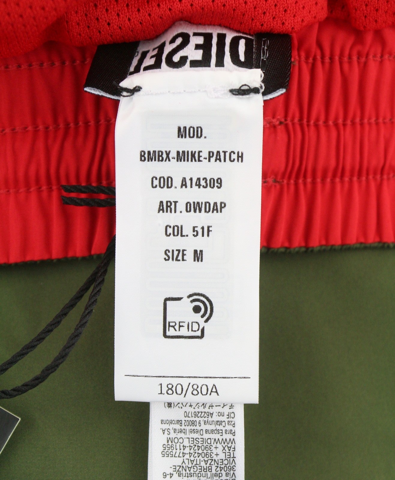 DIESEL BMBX-Mike-Patch Men Swimwear M Khaki Green Mesh Inside Drawstring Waist