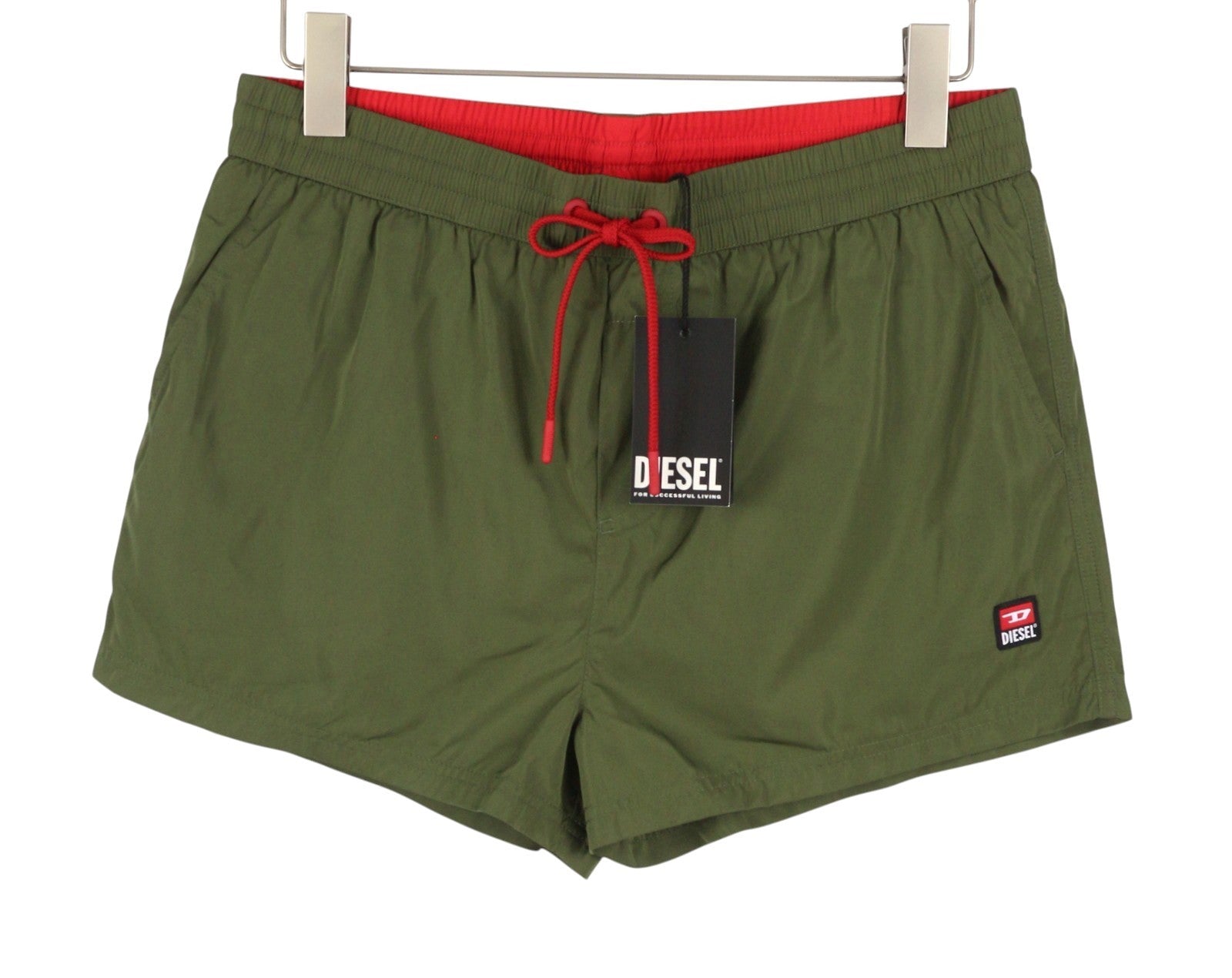 DIESEL BMBX-Mike-Patch Men Swimwear M Khaki Green Mesh Inside Drawstring Waist